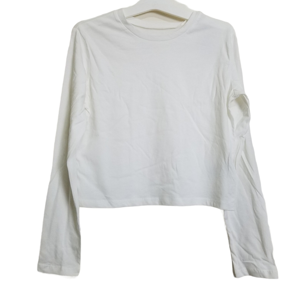 Wild Fable White Cropped Long Sleeve T-Shirt Small